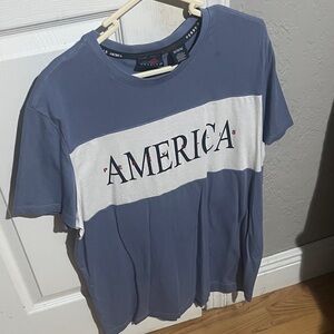 Perry Ellis Blue and White 'America' Tee